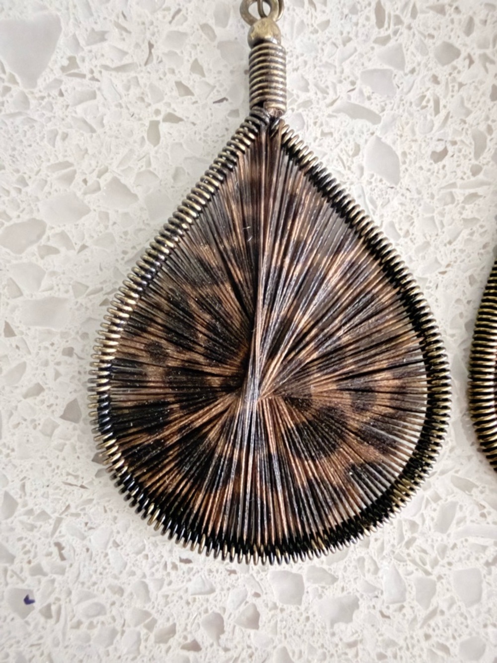 Teardrop Wire-Wrapped Pendant in Black and Bronze Cheetah 🐆 Earrings